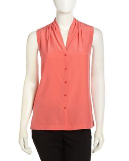 Gia Top Pleated Charmeuse Blouse, Dragonfruit