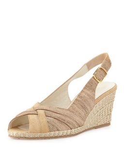 Suede Leather Combo Wedge, Beige