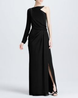 One Sleeve Georgette Gown, Black