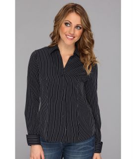 Jones New York No Iron Easy Care Fitted Shirt Womens Long Sleeve Button Up (Black)