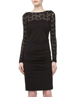 Long Sleeve Lace/Stretch Dress, Black