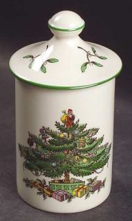 Spode Christmas Tree Green Trim Small Spice Jar with Lid, Fine China Dinnerware