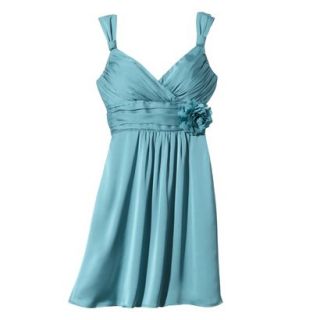TEVOLIO Womens Satin V Neck Dress with Removable Flower   Blue Ocean   6