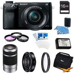 Sony Alpha NEX 6 Camera 16 50mm Lens (Black) 16GB 55 210mm SEL 16mm f 2.8 Lens B