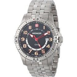 Wenger Mens Squadron GMT Watch   Black Dial/Stainless Steel Bracelet