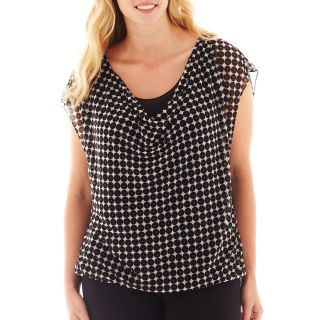 Worthington Cap Sleeve Chiffon Mesh Top   Plus, Dotted Dot