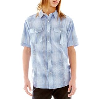 Chalc Short Sleeve Plaid Woven Shirt, Blue, Mens