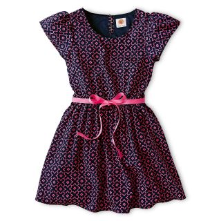 Total Girl Print Short Sleeve Dress   Girls 6 16 and Plus, Stn Sapphire/fun P,
