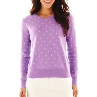 LIZ CLAIBORNE Long Sleeve Polka Dot Knit Sweater, Lavender/sgh Multi, Womens