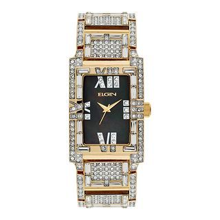 Elgin Mens Two Tone Crystal Accent Bracelet Watch