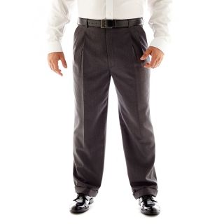 Stafford Travel Pleated Suit Pants   Portly, Grey, Mens