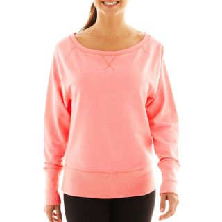 Xersion Crewneck French Terry Sweatshirt   Petite, Tropical Coral, Womens