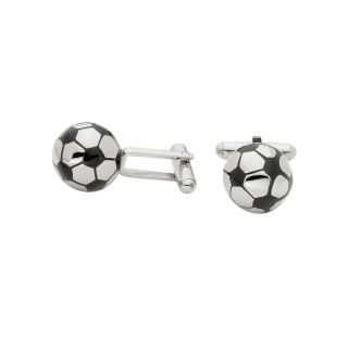 Stainless Steel Soccer Ball Cuff Links, Black/Silver, Mens