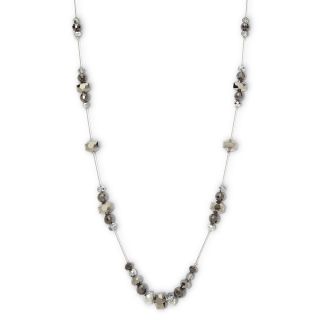 Metallic Glass Bead Station Necklace, Grey