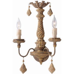 Troy Lighting TRY B3992 Aged Wood with Distress Gold Leaf Calais 2 Light Wall Sc