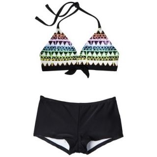 Girls 2 Piece Halter Geometric Print Bikini Swimsuit Set   Black L