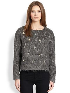 tba (to be adored) Rhinestone Embellished Fuzz Textured Sweater   Grey