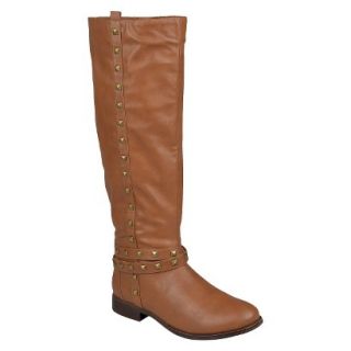 Womens Bamboo By Journee Studded Round Toe Boots   Chestnut 8.5