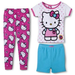 Hello Kitty Toddler Girls 3 Piece Short Sleeve Pajama Set   Pink 5T