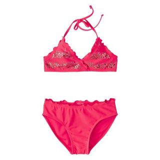 Girls 2 Piece Halter Sequin Bikini Swimsuit Set   Pink M