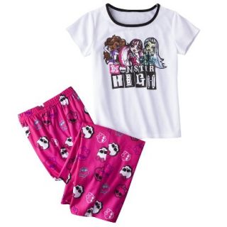 Monster Chic Girls Short Sleeve Pajama Set  Fuchsia L