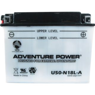 UPG Flooded Cell Motorcycle Battery   12V, 20 Amps, Model U50 N18L A
