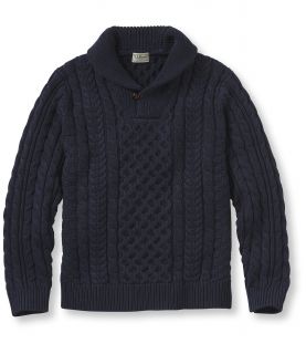 Double L Cotton Sweater, Fisherman Shawl Collar