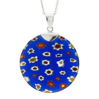 Silver Plated Glass Round Pendant   Blue