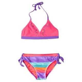 Girls 2 Piece Stirped Halter Bikini Swimsuit Set   Pink M