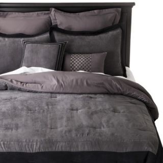 Microsuede Hotel 8 Piece Comforter Set   Gray/Black (Full/Queen)