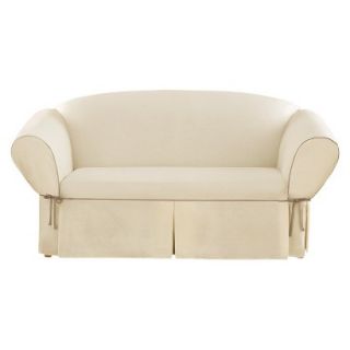 Sure Fit Corded Canvas Loveseat Slipcover   Natural