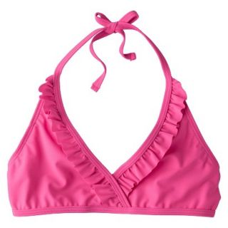 Girls Striped Ruffle Halter Bikini Swim Top   Pink XL