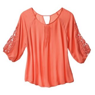 Juniors Plus Size Crochet Sleeve Top   Daylily 2X