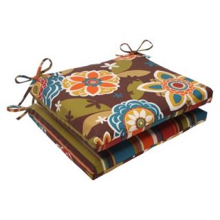 Outdoor 2 Piece Reversible Square Seat Cushion Set   Brown/Turquoise