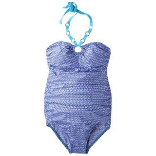 Womens Maternity Bandeau One Piece Swimsuit   Turquoise/White S