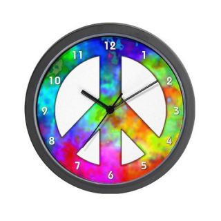 CafePress Retro Tie Dyed Peace Sign Wall Clock