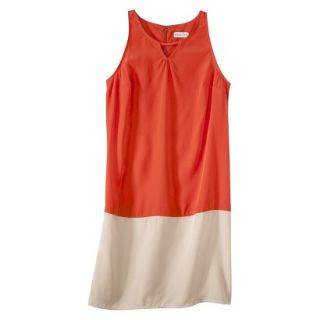Merona Womens Colorblock Hem Shift Dress   Hot Orange/Hampton Beige   18