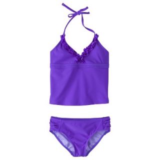 Girls 2 Piece Halter Tankini Swimsuit Set   Purple M