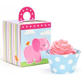 Pink Elephants Cupcake Wrapper Combo Kit