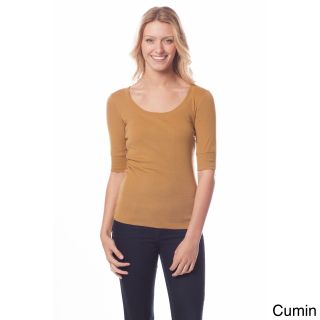 AtoZ A To Z Womens Scoop Neck Elbow Sleeve Top Gold Size S (4 : 6)