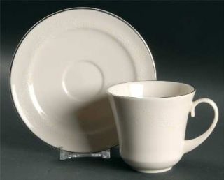 Pickard Poetry Flat Cup & Saucer Set, Fine China Dinnerware   White Flowers, Lea