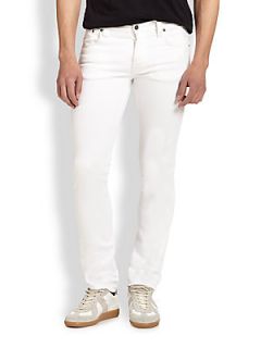 Nudie Jeans Grim Tim Straight Slim Jeans    White