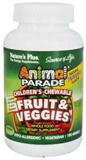 Natures Plus   Animal Parade Fruits & Veggies Pineapple Flavor   180 Chewable Tablets