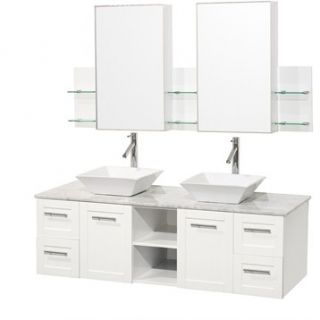 Avara 60 Shaker Wall Mounted Double Bathroom Vanity Set   White
