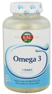 Kal   Omega 3 Molecularly Distilled Fish Oil   120 Softgels