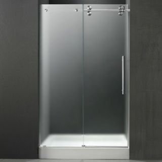 VIGO 48 inch Frameless Shower Door 3/8 Frosted/Chrome Hardware Right with White