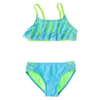 Girls 2 Piece Ruffled Bandeau Bikini Swimsuit Set   Turquoise S