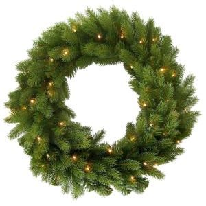 Martha Stewart Living 30 in. Feel Real Down Swept Deluxe Douglas Artificial Wreath with 50 Soft White LED Battery Operated Lights with Timer PEDD7 302L 30WB