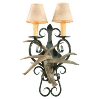 Sua International Real Antler 2 Light Rust Wall Sconce with Wrought Iron Scrolls and Back Plate SHD 133