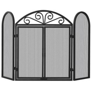UniFlame Black Wrought Iron 3 Panel Fireplace Screen with Opening Doors S 1184